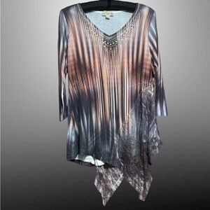 ONE WORLD JAGGED HEM BLOUSE SIZE SMALL